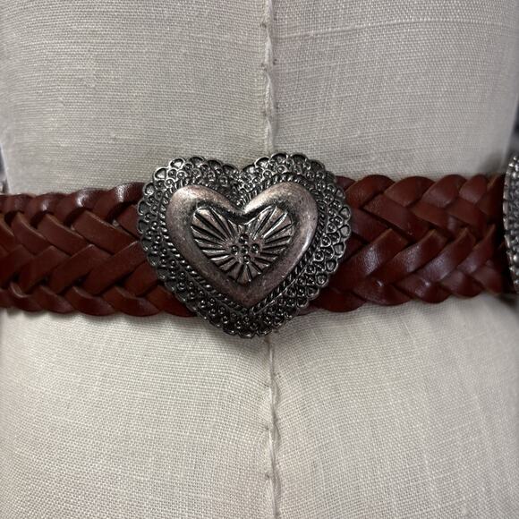 Vintage Canterbury Silver Heart Concho Woven Brown Leather Belt Sz M 34” main image 12